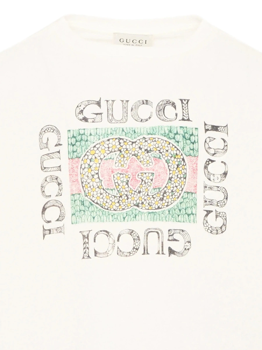 Tricou Gucci alb din bumbac cu logo maxi imprimat pe piept - Img 5