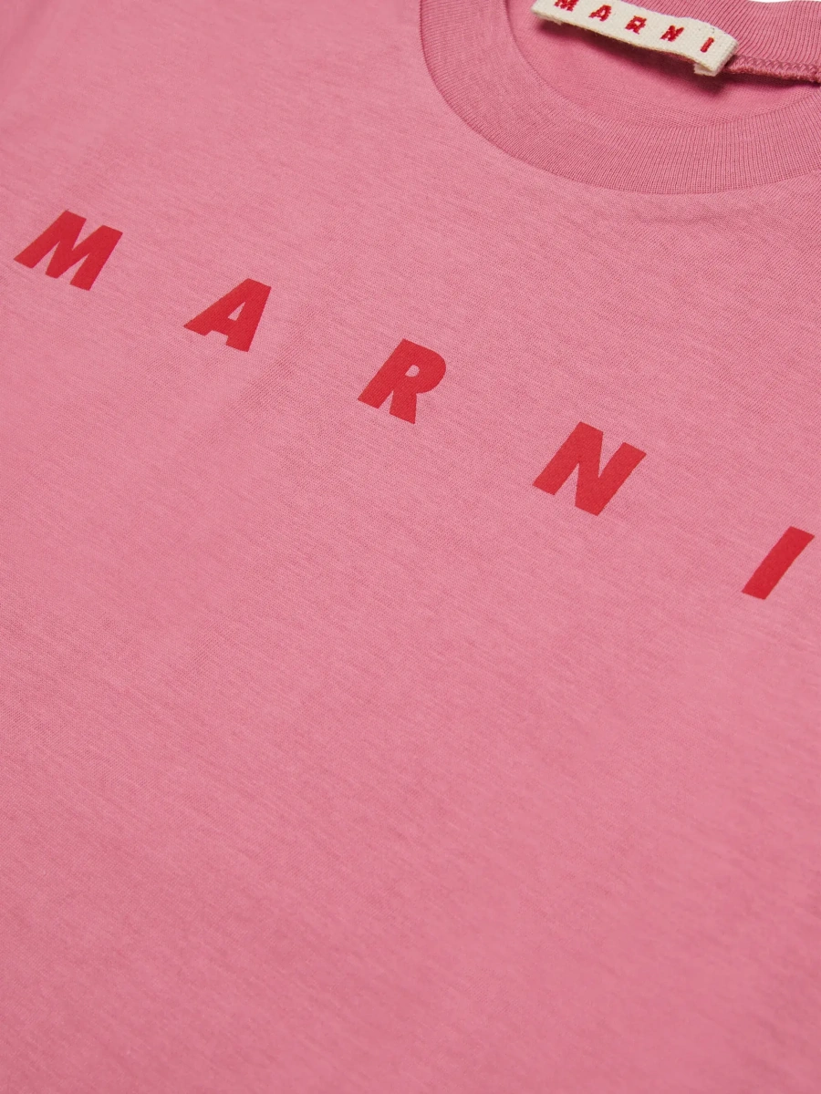 Tricou Pink Crew Neck T-Shirt with Logo lettering in cotton Girl - Img 6