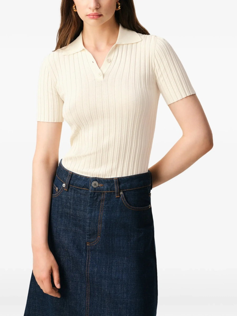 Tricou polo AMI Paris alb din vascoza - Img 6