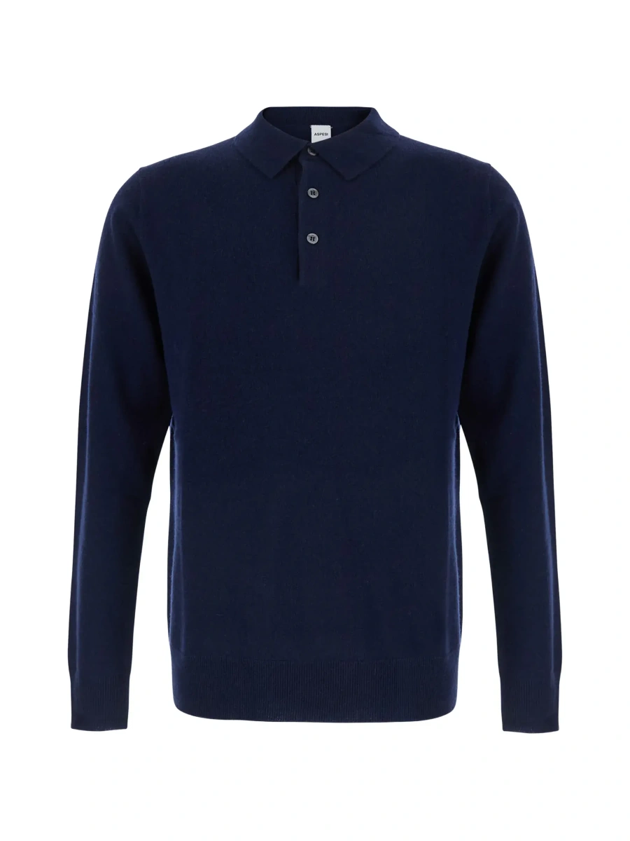 Tricou polo Aspesi albastru din lana si casmir - Img 6