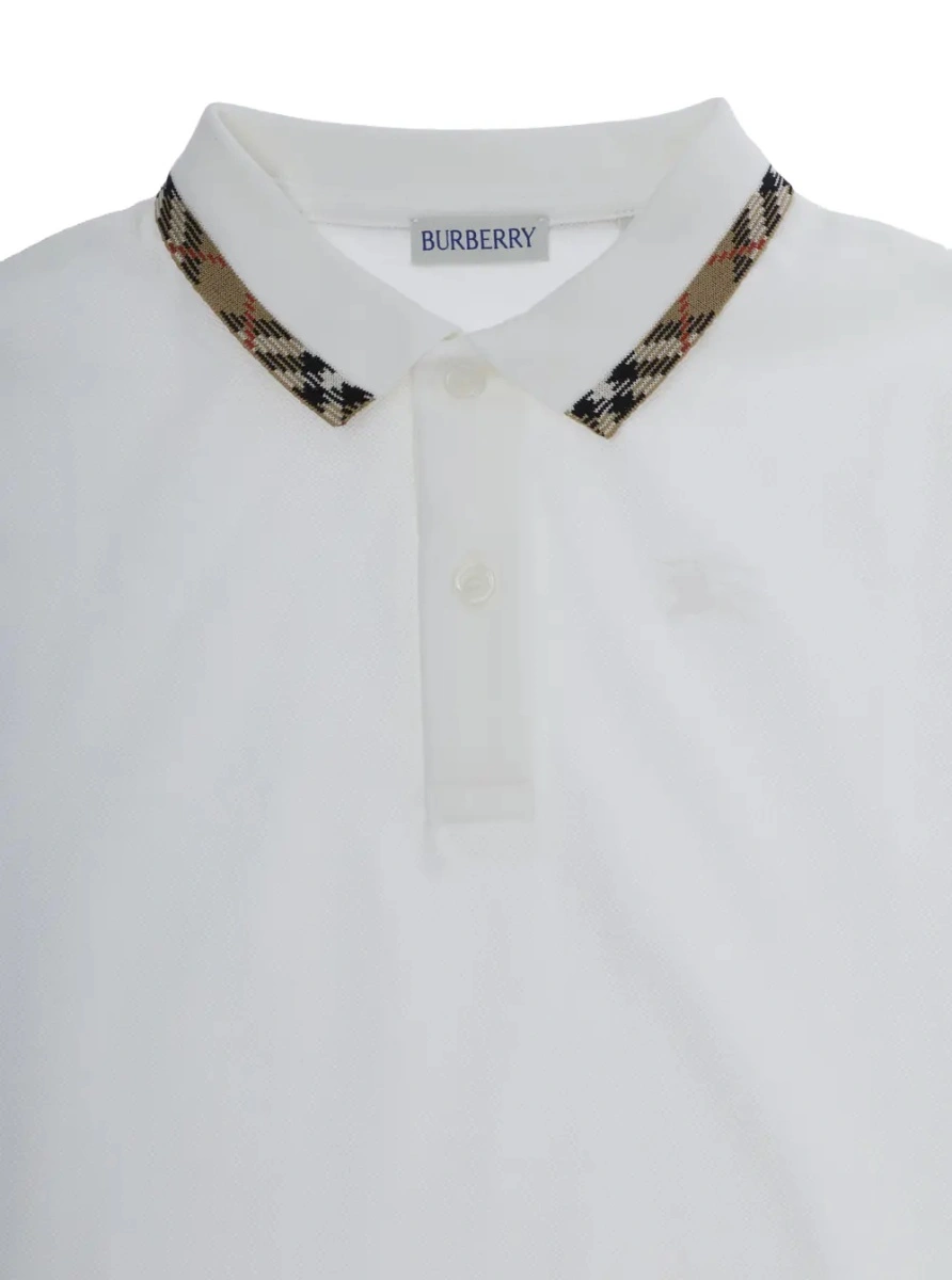 Tricou polo Burberry Kids alb din bumbac - Img 3