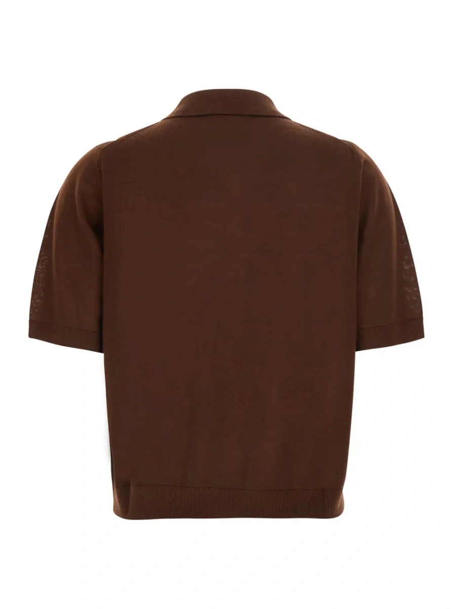 Tricou Polo 'DIANA' brown Sweater with polo collar and motif with diamonds in virgin wool for women - Img 2