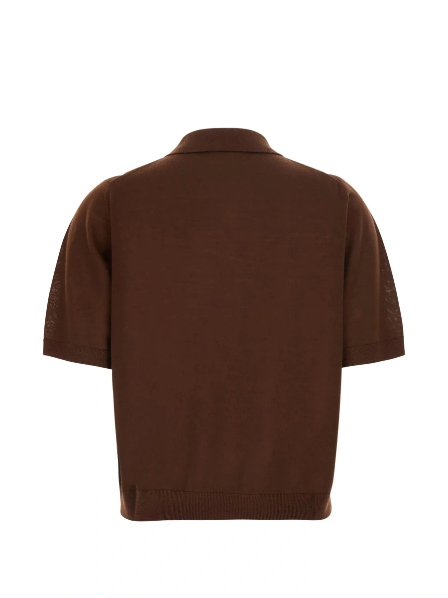 Tricou Polo 'DIANA' brown Sweater with polo collar and motif with diamonds in virgin wool for women - Img 4