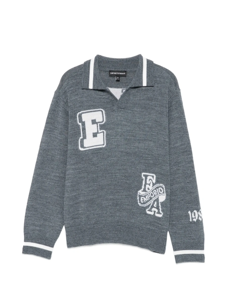 Tricou polo EMPORIO ARMANI KIDS gri din lana - Img 6