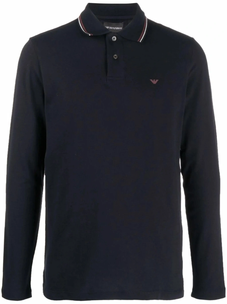 Tricou Polo Long Sleeve Polo with Logo Embroidery in Stretch Cotton Blue Men - Img 8