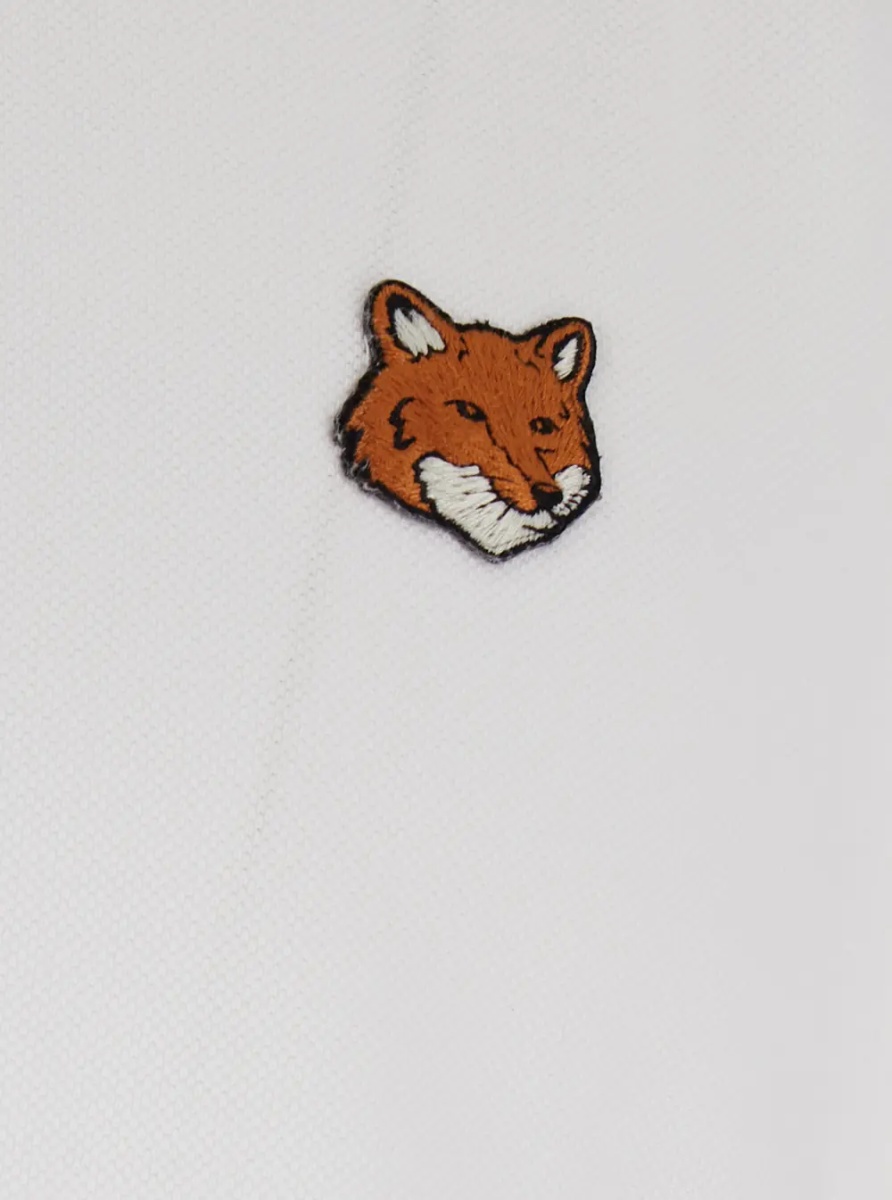 Tricou Polo MAISON KITSUNÉ White Polo with Classic Collar and Logo Embroidery on Front for Men - Img 3