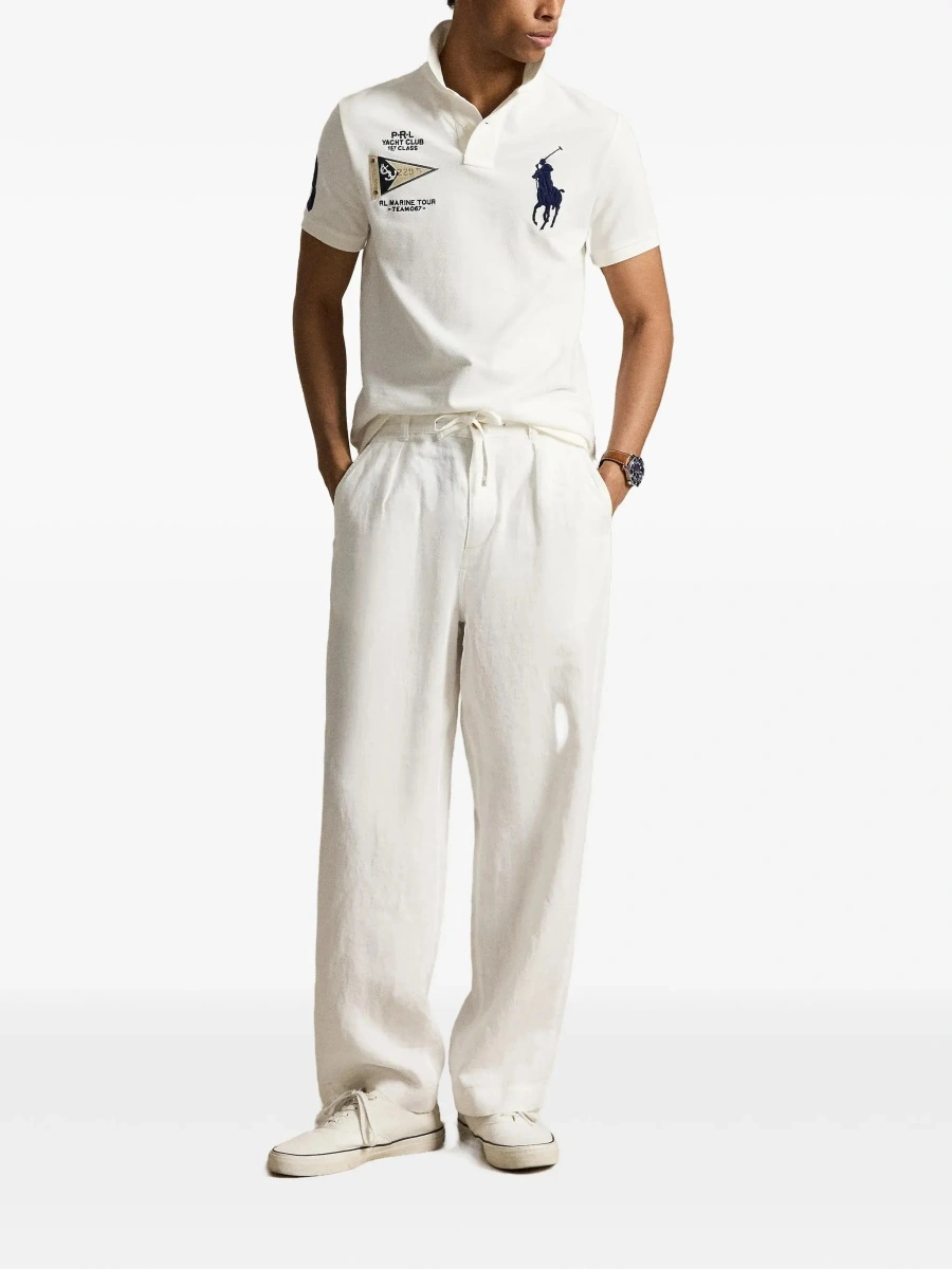 Tricou polo Ralph Lauren alb din bumbac 'Custom Fit' - Img 4