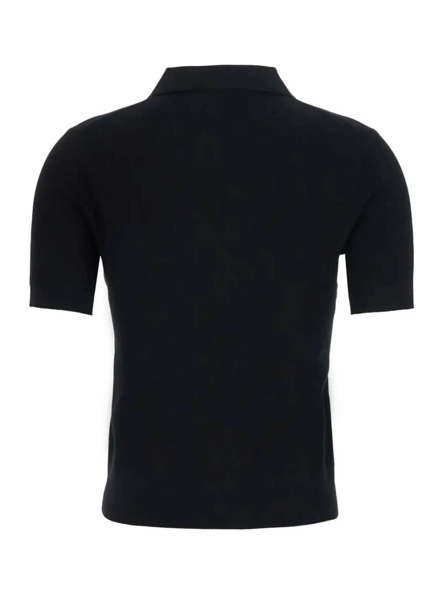 Tricou Polo Simone Wool Polo Black with Long Sleeves and V-Neck for Women - Img 2