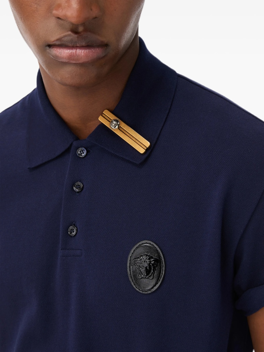 Tricou Polo Versace albastru din bumbac - Img 4