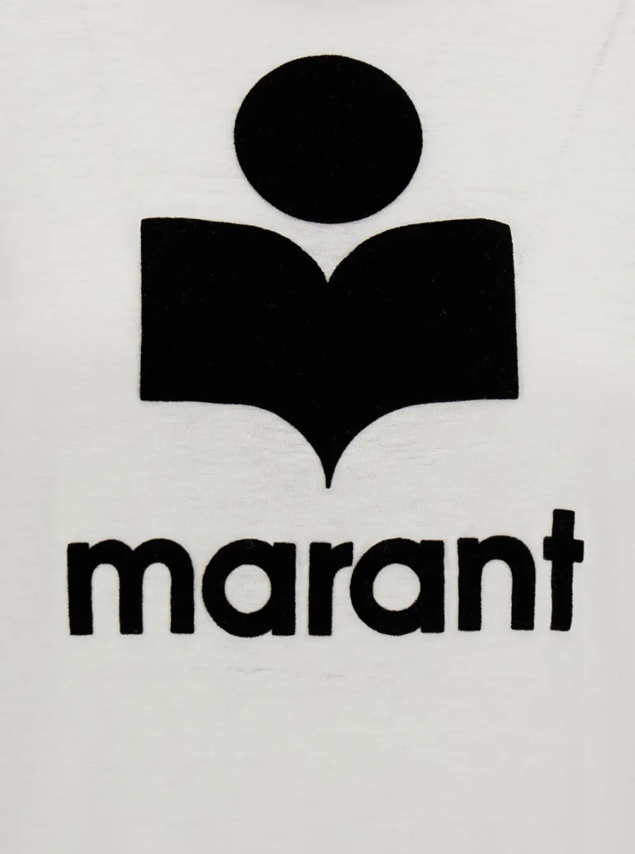 Tricou White Crew Neck T-Shirt with Contrast Logo Print in Linen for Women - Img 3