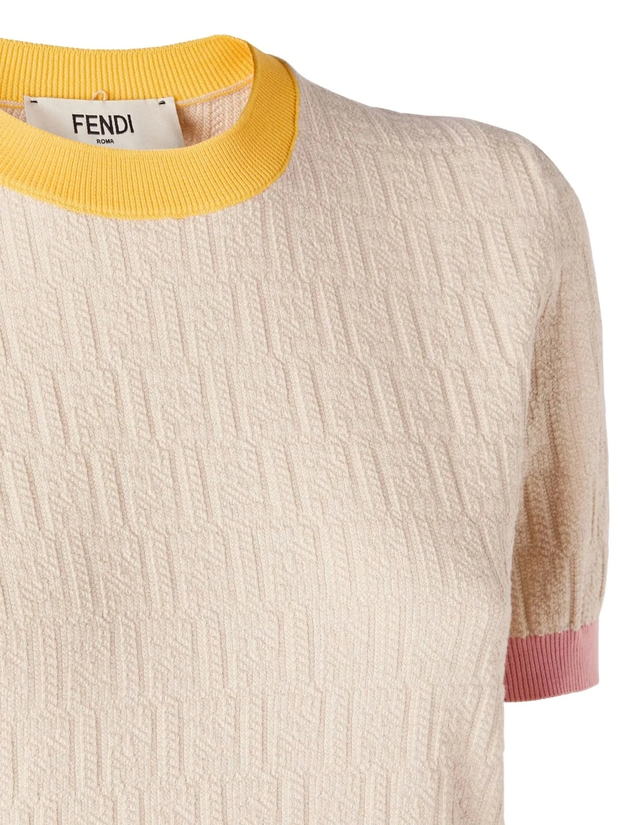 Tricou White T-Shirt 'COLOR BLOCK FF SHORT SLEEVES TEE' with Fendi Logo in Cotton Women - Img 5