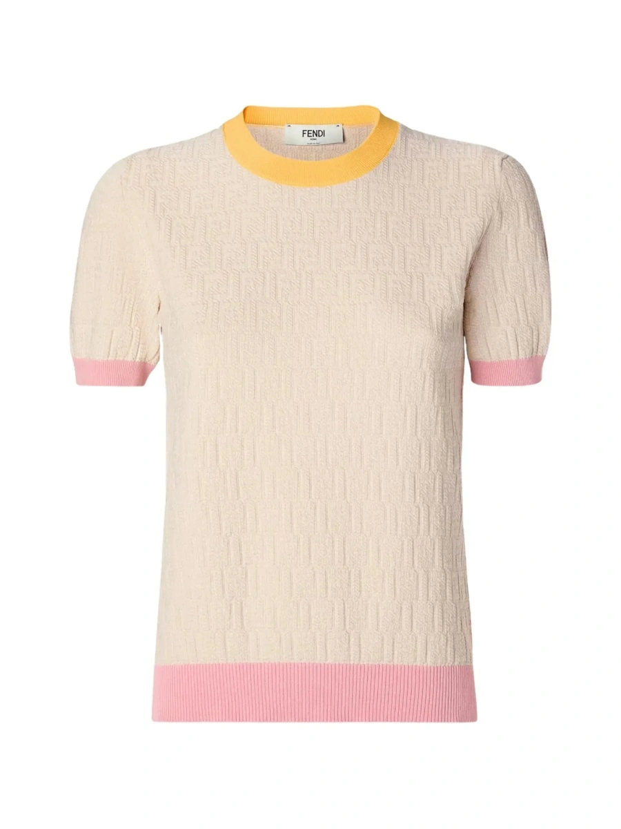Tricou White T-Shirt 'COLOR BLOCK FF SHORT SLEEVES TEE' with Fendi Logo in Cotton Women - Img 6
