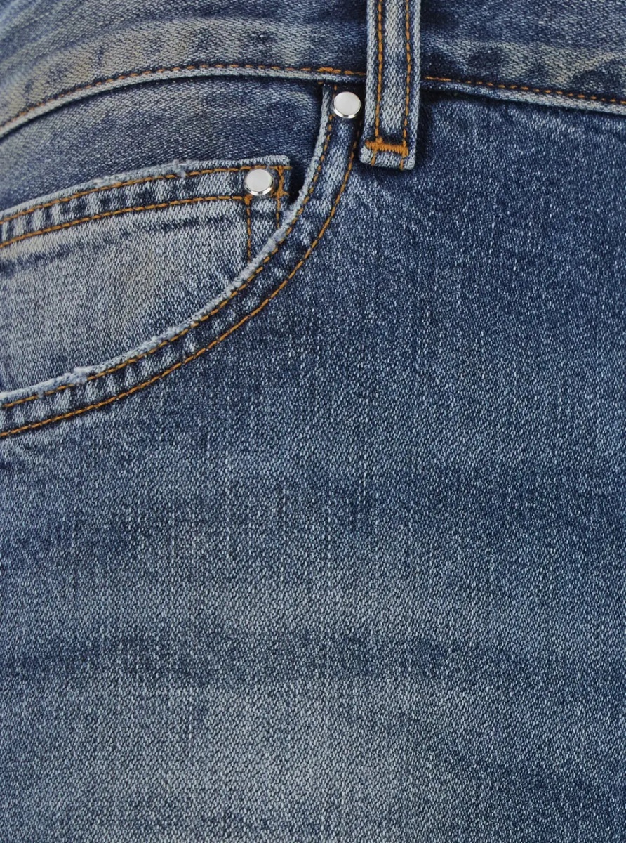 Blugi blue flare jeans with five-pocket design and Faded effect in denim for men - Img 3