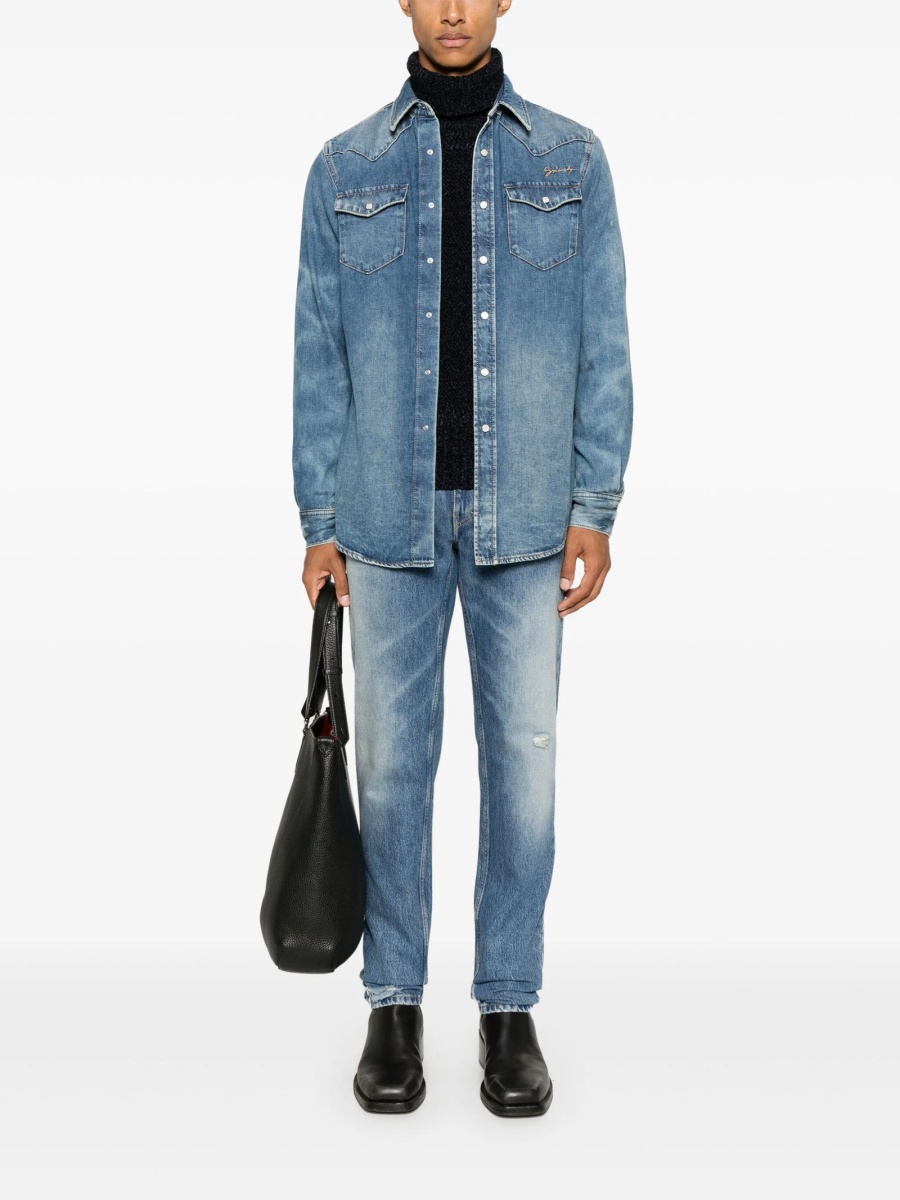 Blugi conici Givenchy albastri din bumbac - Img 2