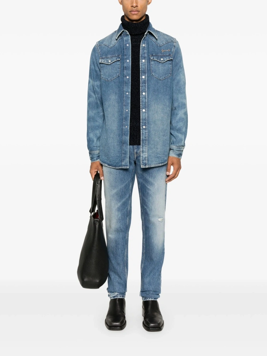 Blugi conici Givenchy albastri din bumbac - Img 2