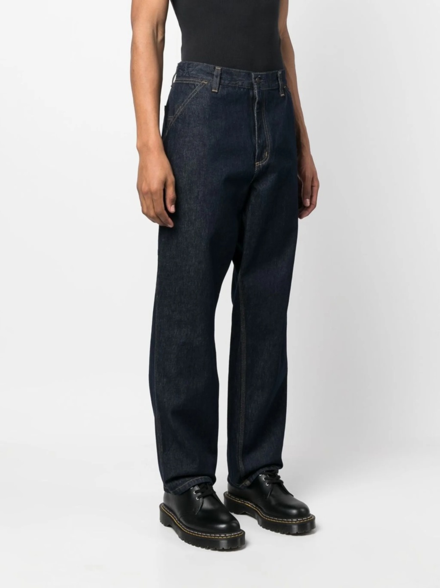 Blugi drepti Carhartt albastri din bumbac - Img 3