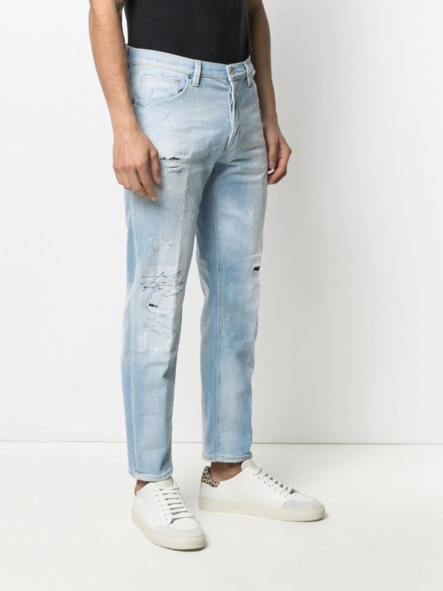 Blugi drepti Dondup albastri din bumbac si polyester - Img 3