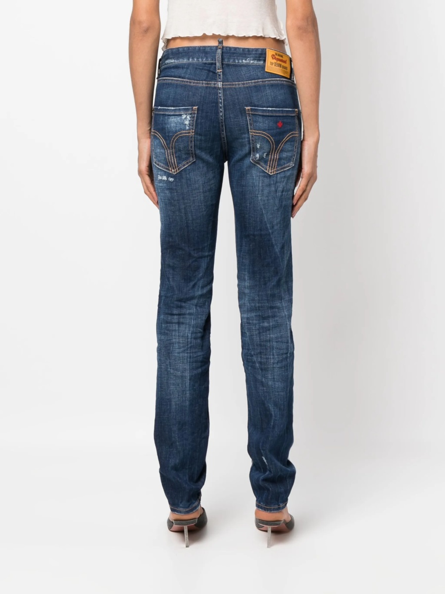 Blugi drepti DSQUARED2 albastri din elastan si bumbac - Img 4