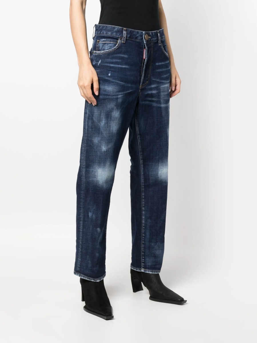Blugi drepti DSQUARED2 albastri din spandex/elastan si bumbac - Img 3