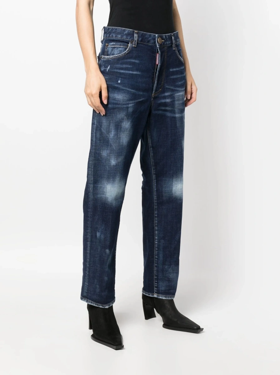 Blugi drepti DSQUARED2 albastri din spandex/elastan si bumbac - Img 3