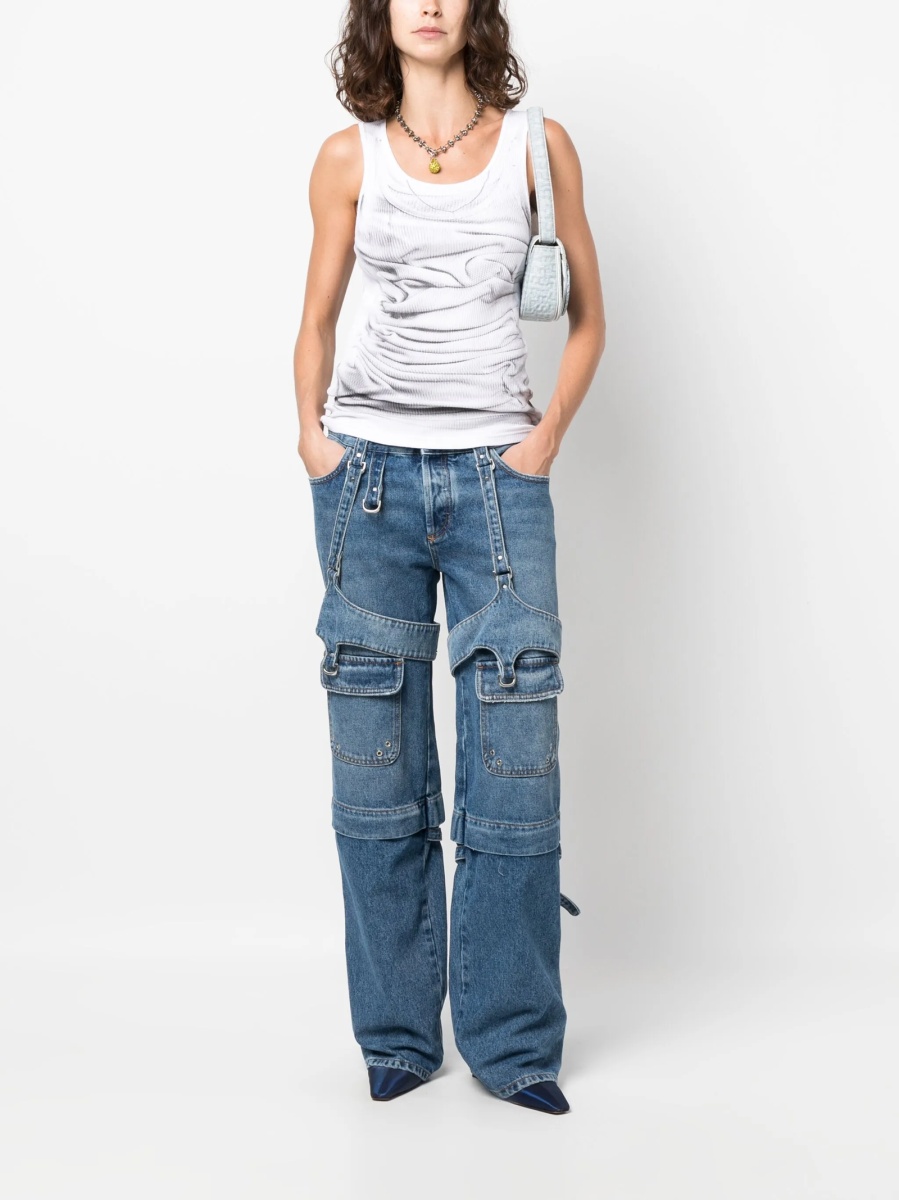 Blugi drepti Off-White albastri din bumbac - Img 2