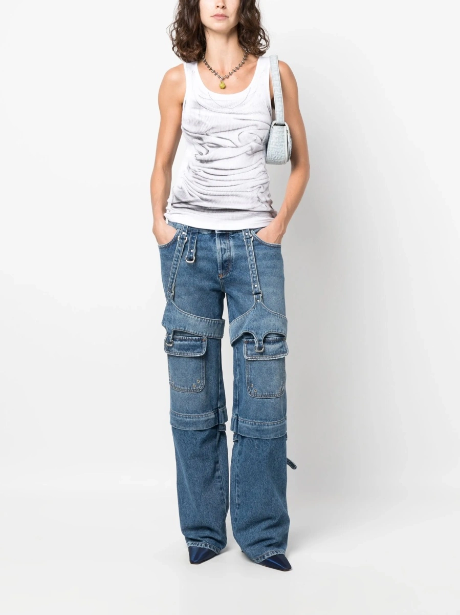 Blugi drepti Off-White albastri din bumbac - Img 2