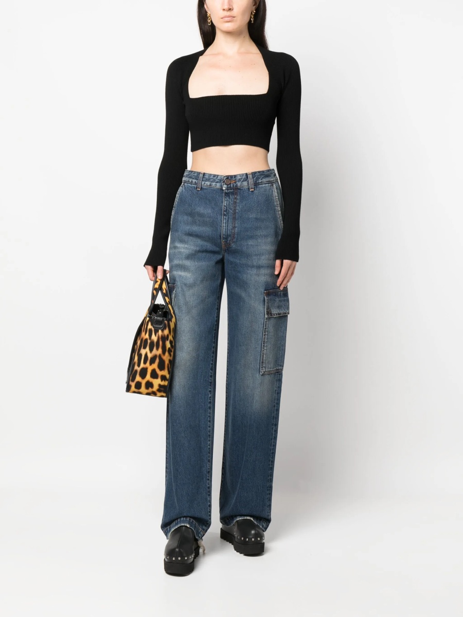 Blugi drepti Stella McCartney albastri din bumbac - Img 2