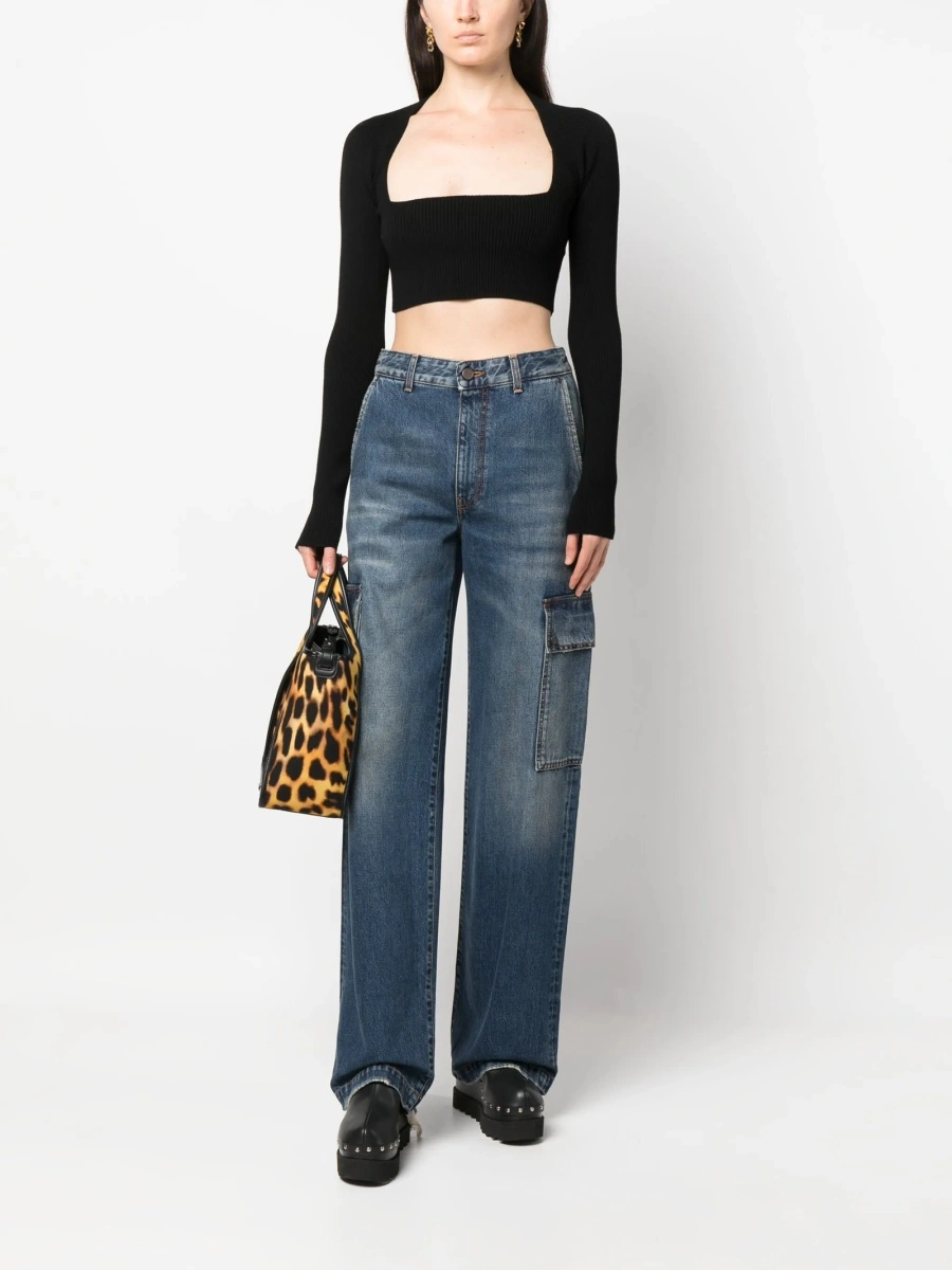 Blugi drepti Stella McCartney albastri din bumbac - Img 2