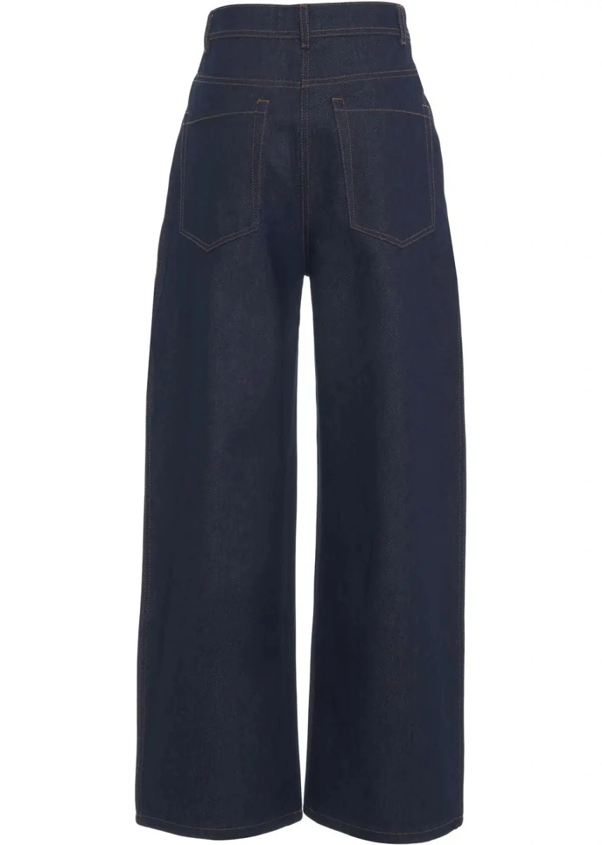 Blugi evazati MKDT Studio albastri din denim - Img 5