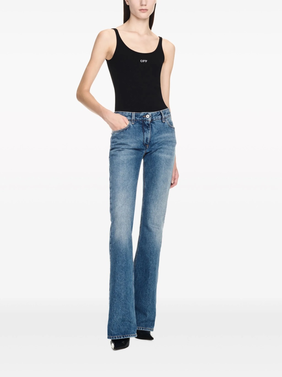Blugi evazati Off-White albastri din bumbac - Img 2