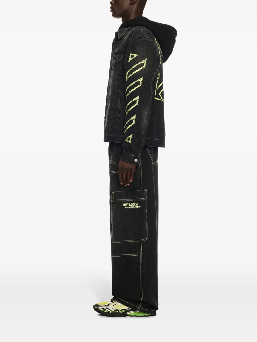 Blugi evazati Off-White negri din bumbac - Img 3
