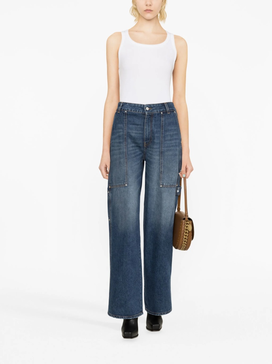 Blugi evazati Stella McCartney albastri din bumbac - Img 2