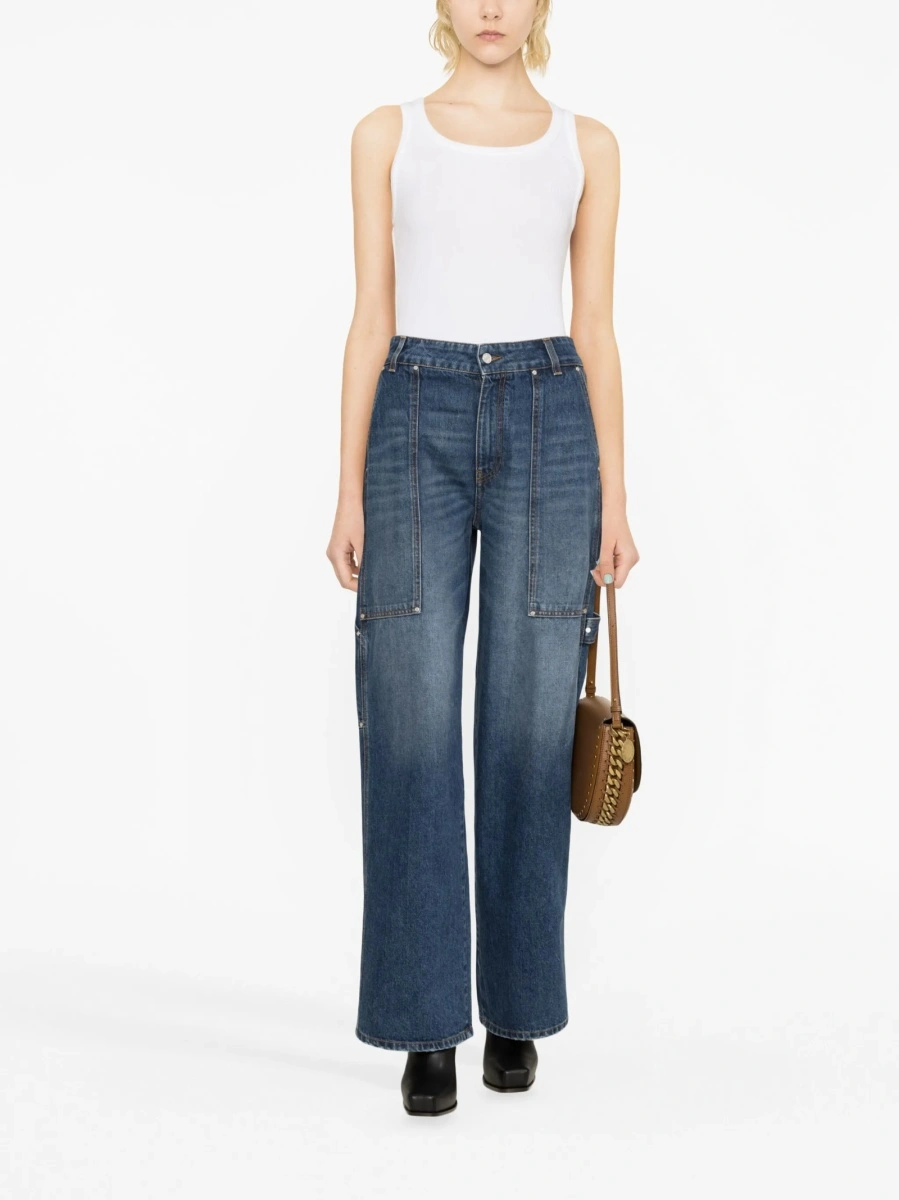 Blugi evazati Stella McCartney albastri din bumbac - Img 2