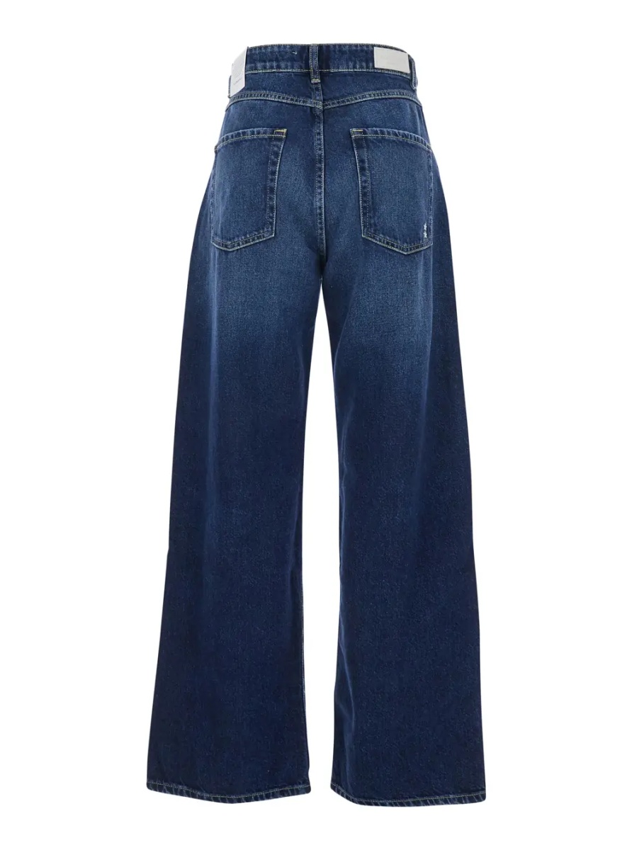 Blugi Wide Leg Jeans with Logo Patch on the Back in Blue Denim for Women - Img 2