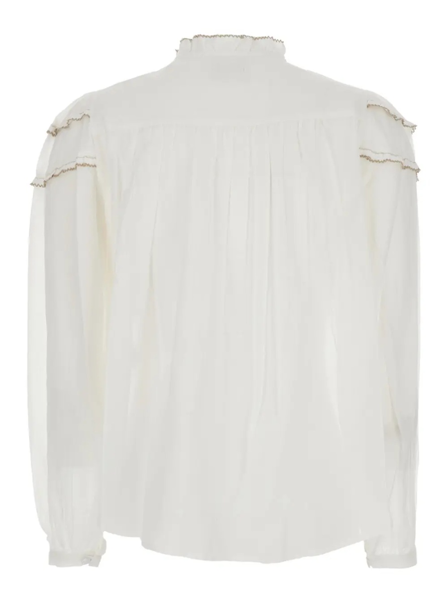 Bluza Blouse 'Christa' with high collar and long sleeves in cotton blend white women - Img 2