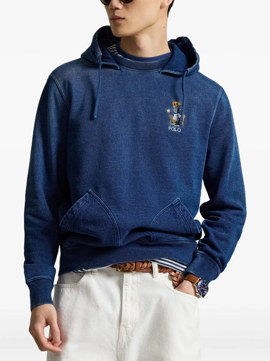 Bluza de trening Ralph Lauren albastra din bumbac cu gluga si logo aplicat - Img 5