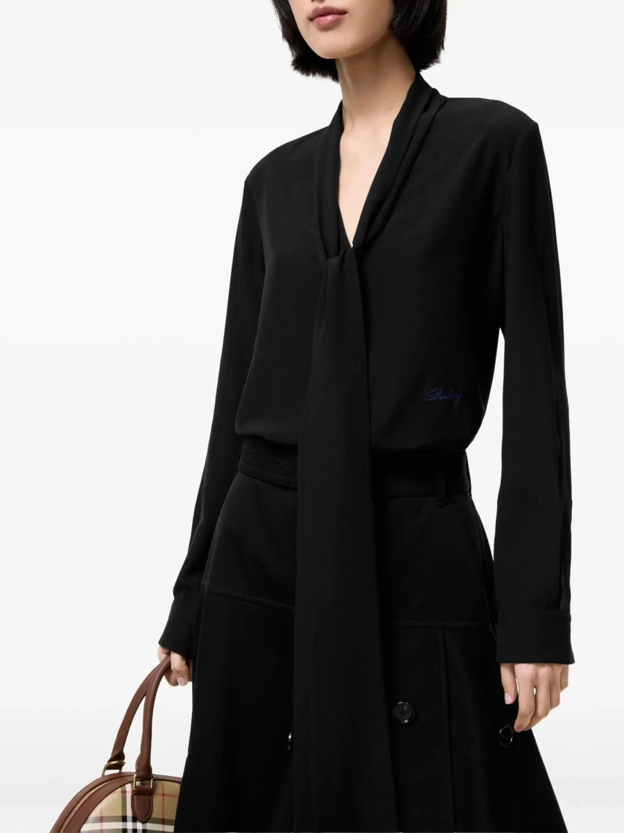 Bluza Silk Blouse with embroidered logo and scarf detail - Img 4