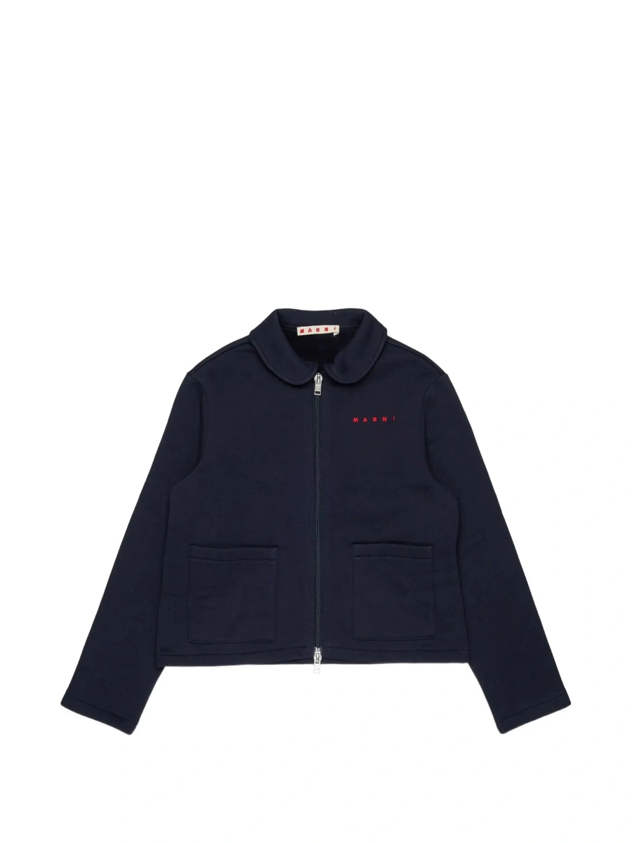 Bluza trening Blue Hoodie with logo lettering on the front and zip closure in Cotton Girl - Img 7