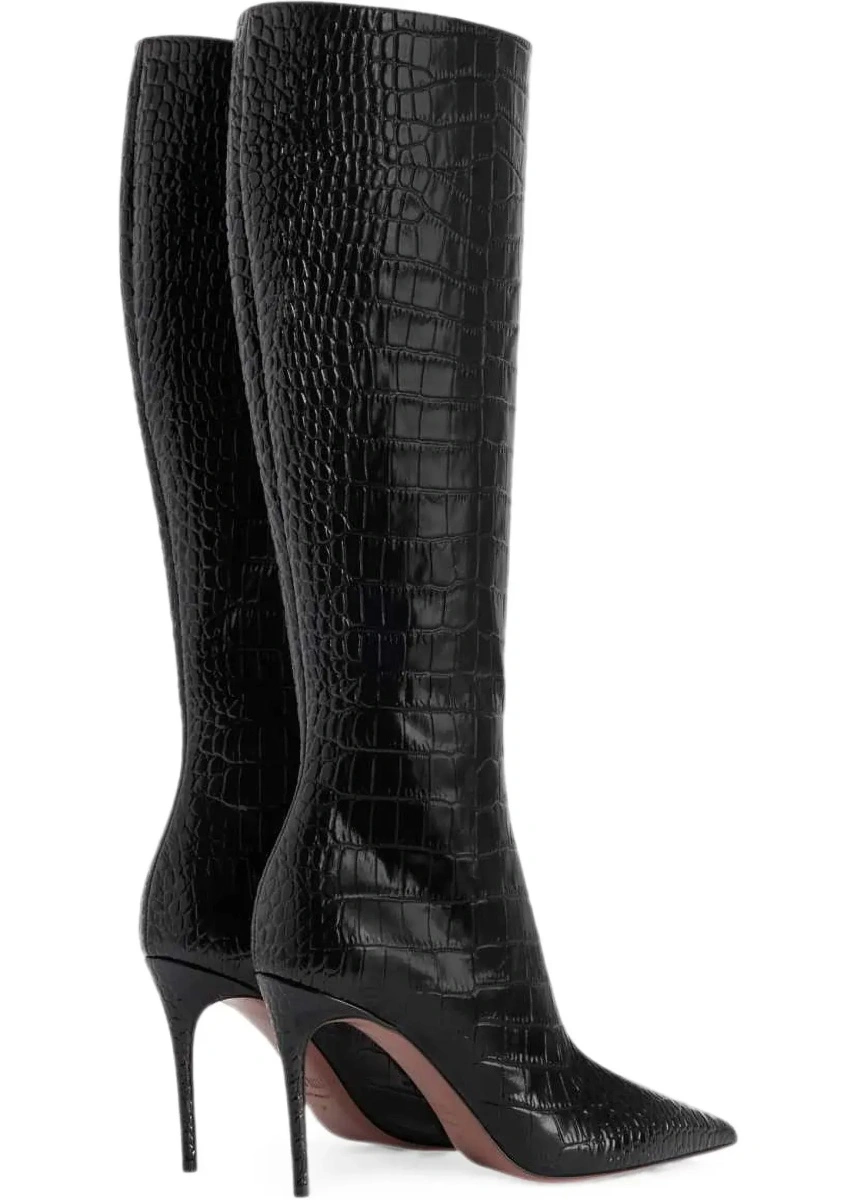 Bocanci Vera crocodile-effect leather knee-high Boots - Img 5