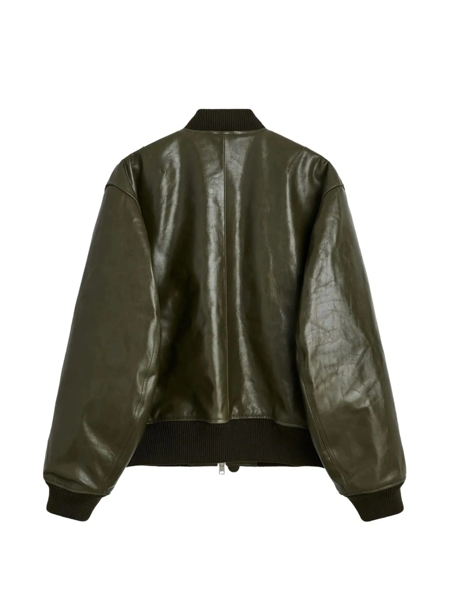 Bomber Bomber Jacket with Two Welt Pockets on the Front in Green Leather for Men - Img 6