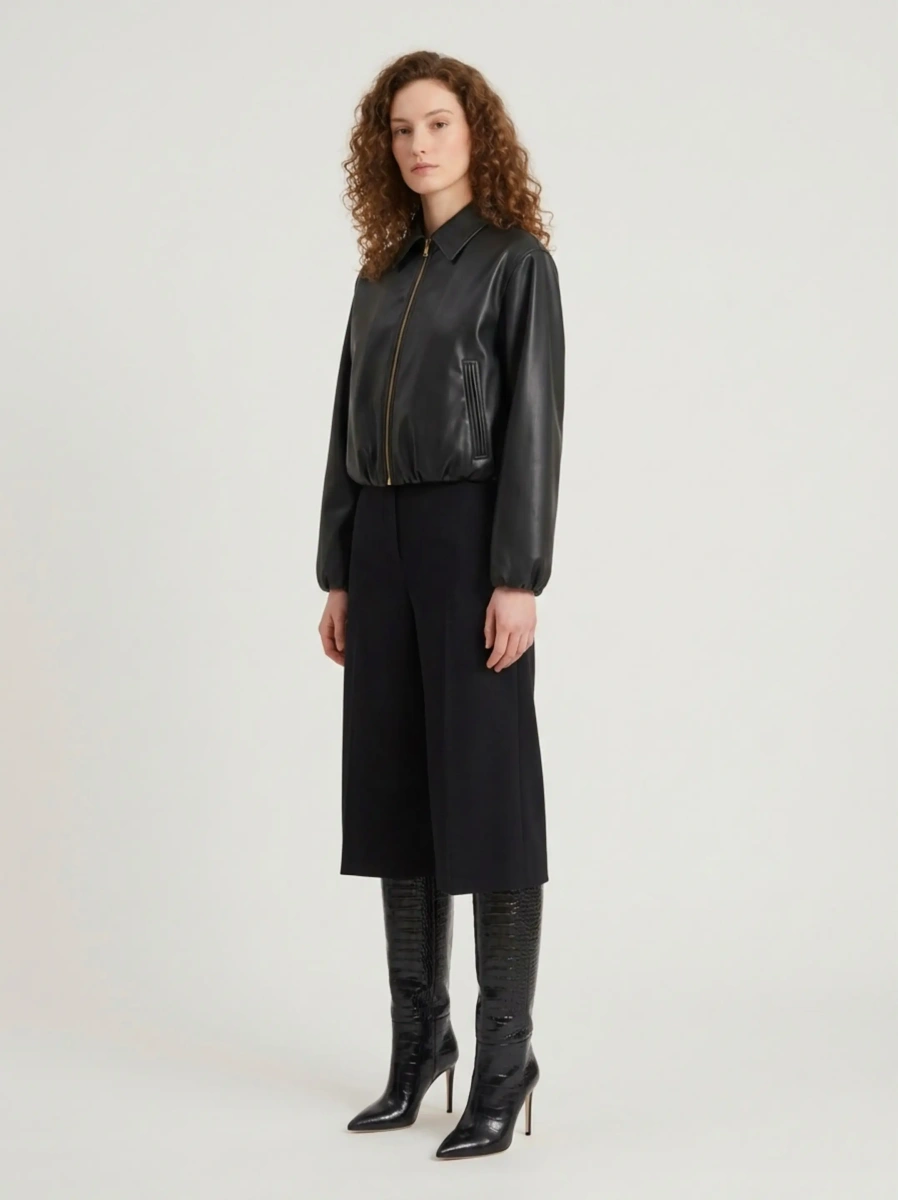 Bomber Faux Leather Cropped Bomber - Img 2