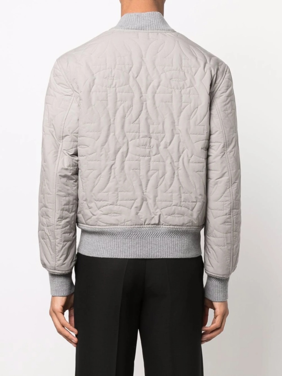 Bomber jacket Salvatore Ferragamo gri din piele si polyester - Img 4
