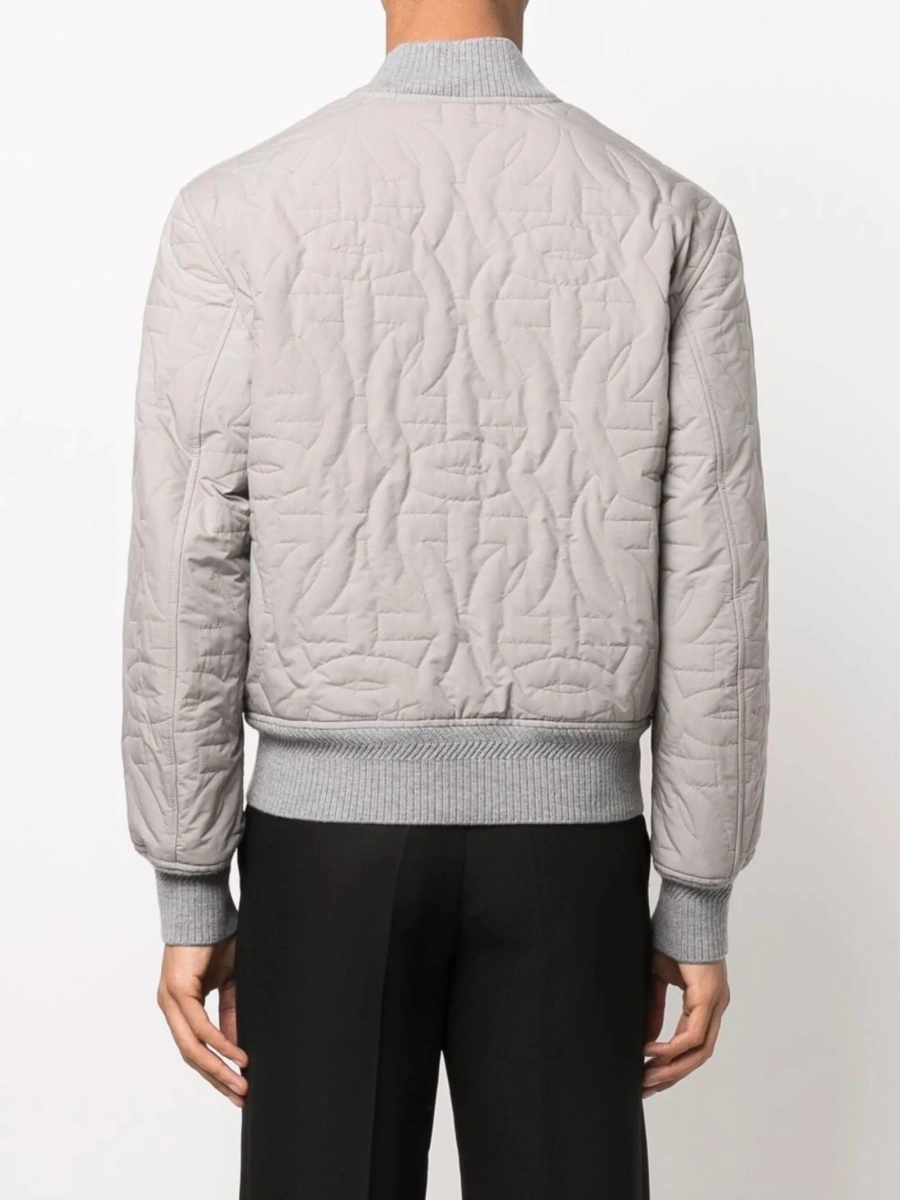 Bomber jacket Salvatore Ferragamo gri din piele si polyester - Img 4