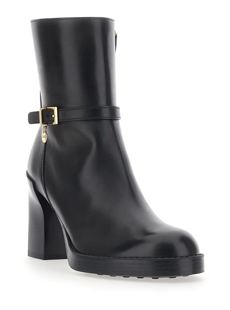 Botine Black Ankle Boots with High Heel and Buckle Strap in Leather for Women - Img 2