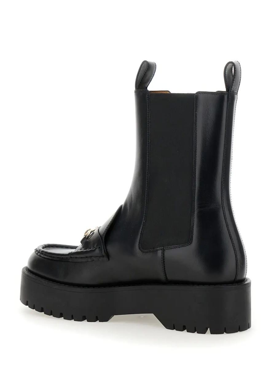 Botine Black Ankle Boots with Horsebit and Lug Sole in Leather Woman - Img 3