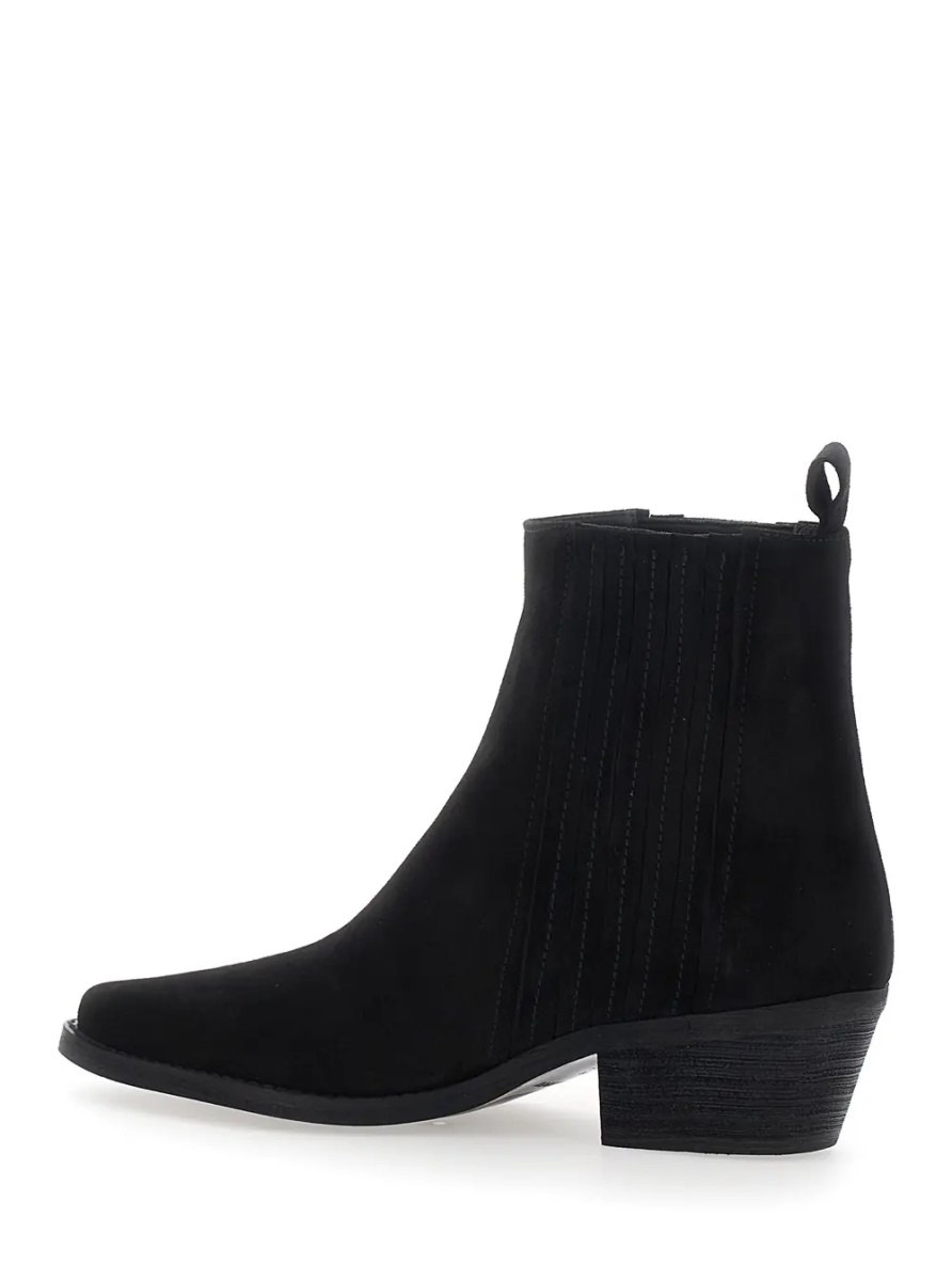 Botine Black Ankle Boots with Low Block Heel in Suede for Women - Img 3
