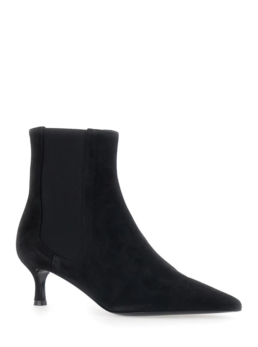 Botine black Low-heeled ankle boots with elastic bands in suede for women - Img 2