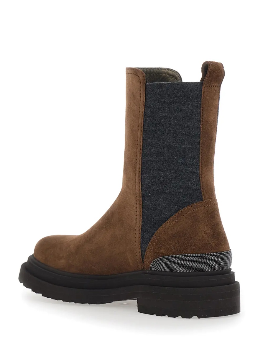 Botine brown ankle boots with Monile detail on the back in suede for women - Img 3