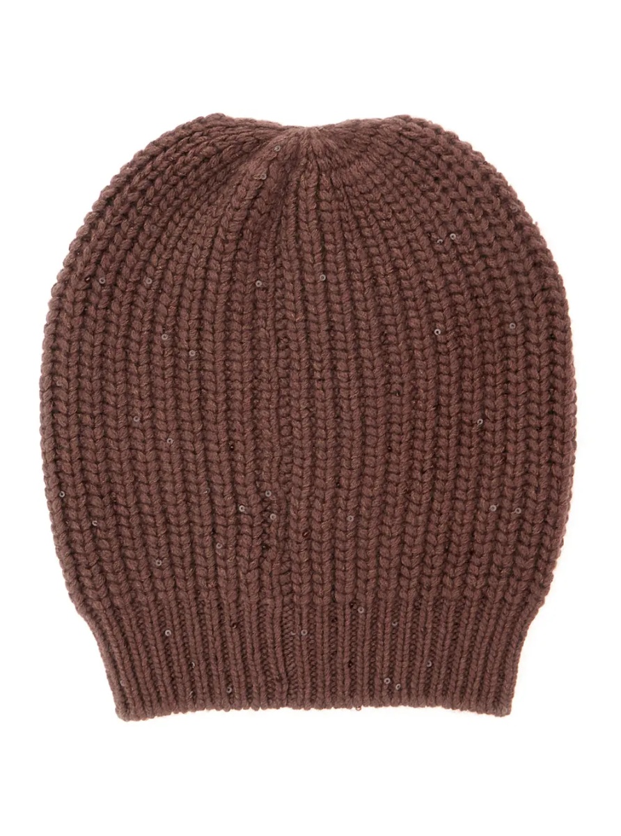 Caciula brown knitted beanie with applied sequins in cashmere and silk Women - Img 2