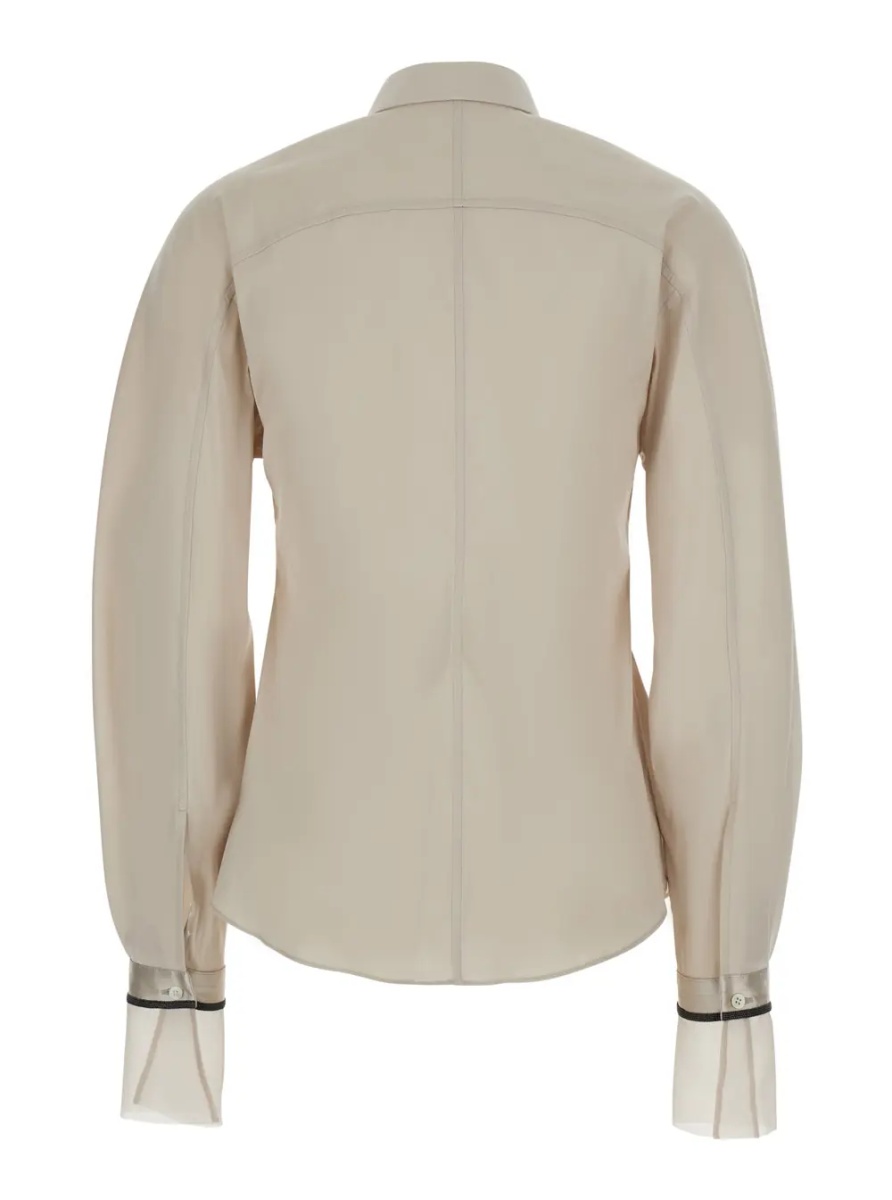 Camasa Beige Shirt with Monili decorations on the cuffs in cotton poplin women - Img 2